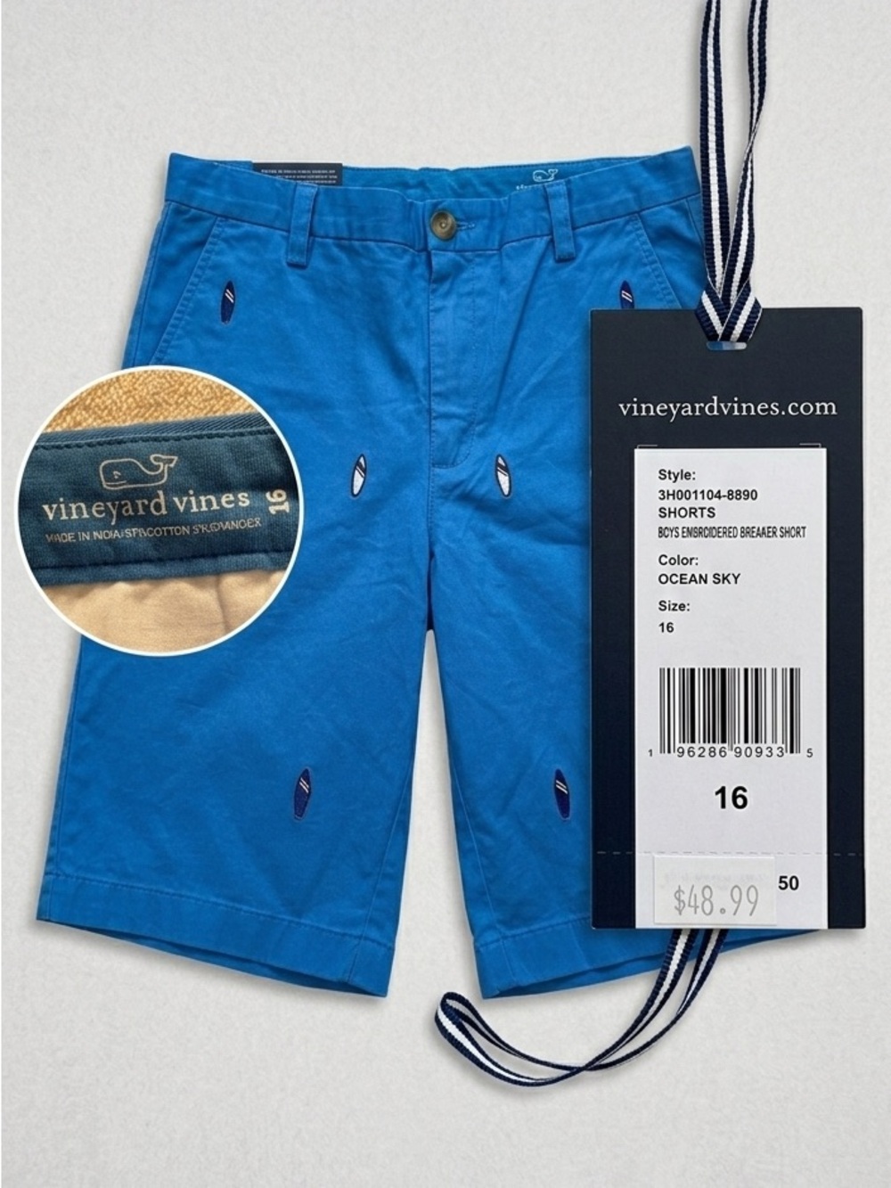 NWT Vineyard Vines Boys Size 16 Blue Surfboard Novelty Chino Shorts